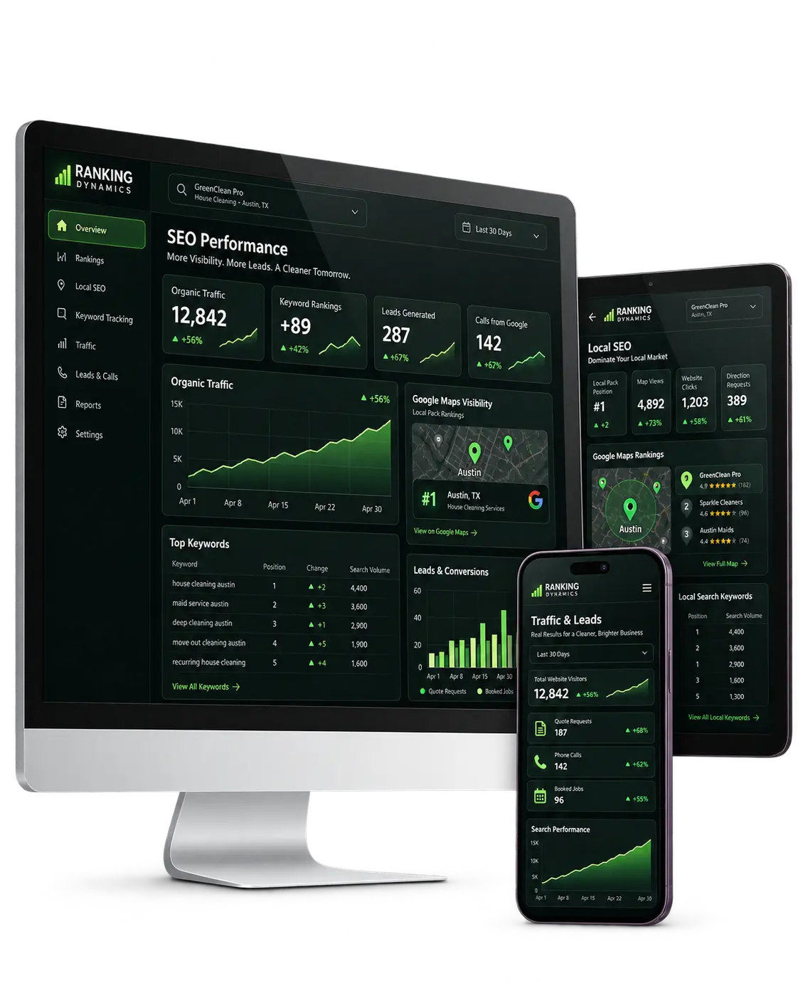 SEO performance data for a local cleaning company